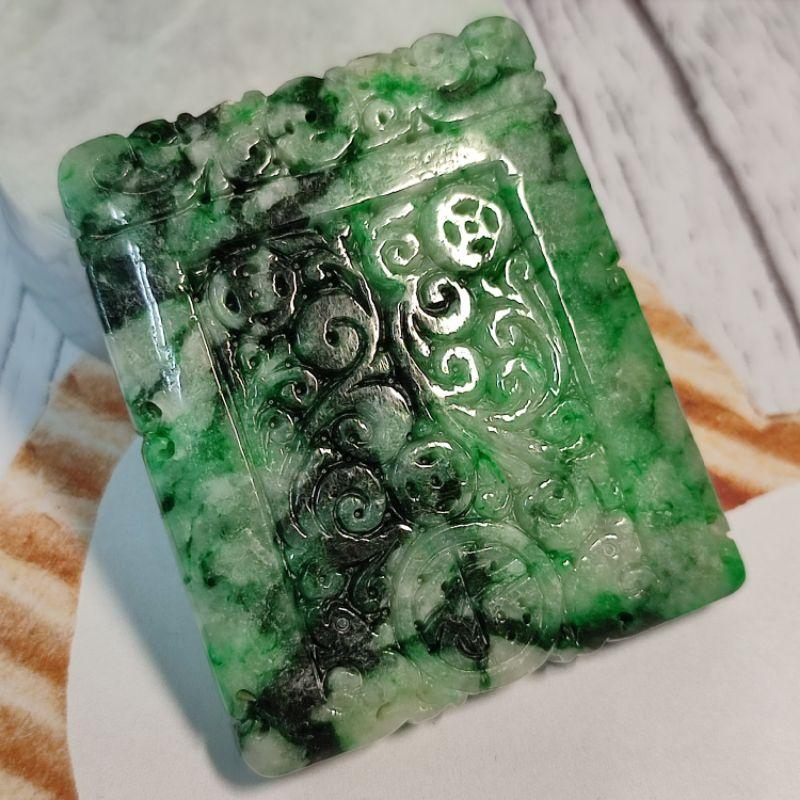 🌷幸福安康☘️天然緬甸玉 A貨 翡翠 花青 裸空精雕 雕花 福字 仿古牌 現貨實拍優惠特價【92jade 遇見善緣】玉牌-細節圖8