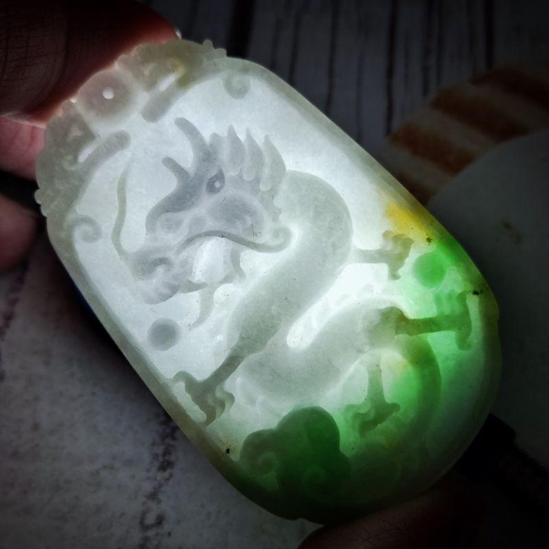 🐉龍鳳呈祥🐉天然緬甸玉 A貨 翡翠 白底青 雙面雕工 龍 鳳 龍鳳牌 玉龍鳳  jade 就愛翡翠 翡翠龍鳳-細節圖3