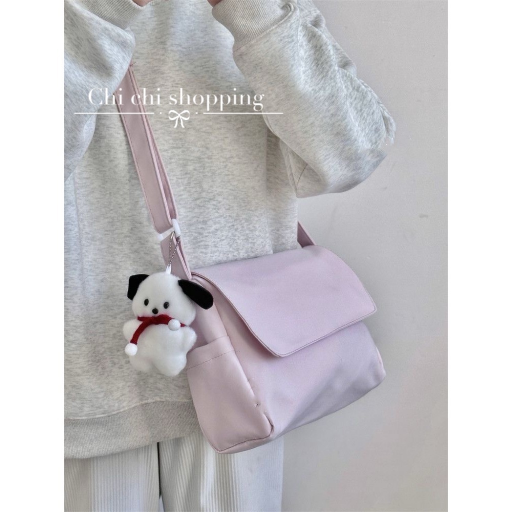 日系純色簡約郵差包-細節圖8