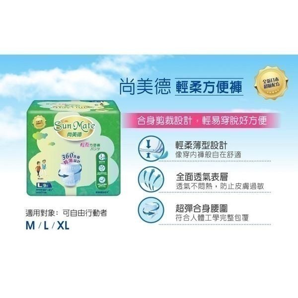 （送酒精濕巾兩包）尚美德 輕柔方便褲Ｍ／Ｌ (SunMate成人紙尿褲尿布) 限時促715-細節圖4