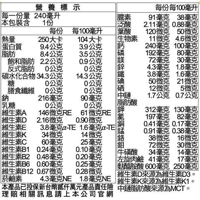 三多 補体康C經典營養配方 240ml/24罐/箱 維康 免運 (三多士補體康)-細節圖3