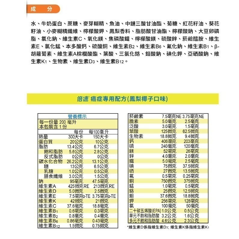 （加贈2罐）倍速 癌症專用配方 鳳梨椰子口味 200ml/24罐/箱  維康 免運 限時促銷228-細節圖2