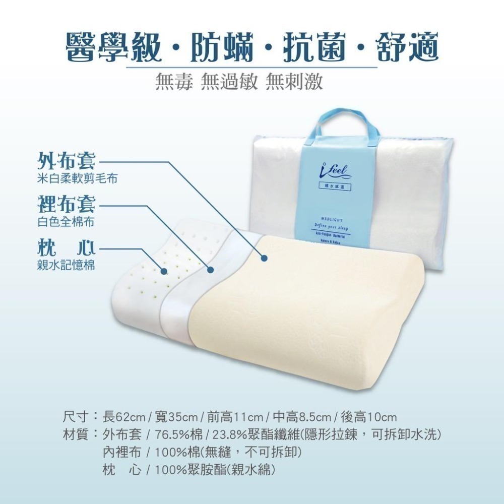 Medlight美德耐健康寢具 Ifeel法式經典感溫記憶枕 一組(一顆) 62x35x11cm 維康 免運715-細節圖7