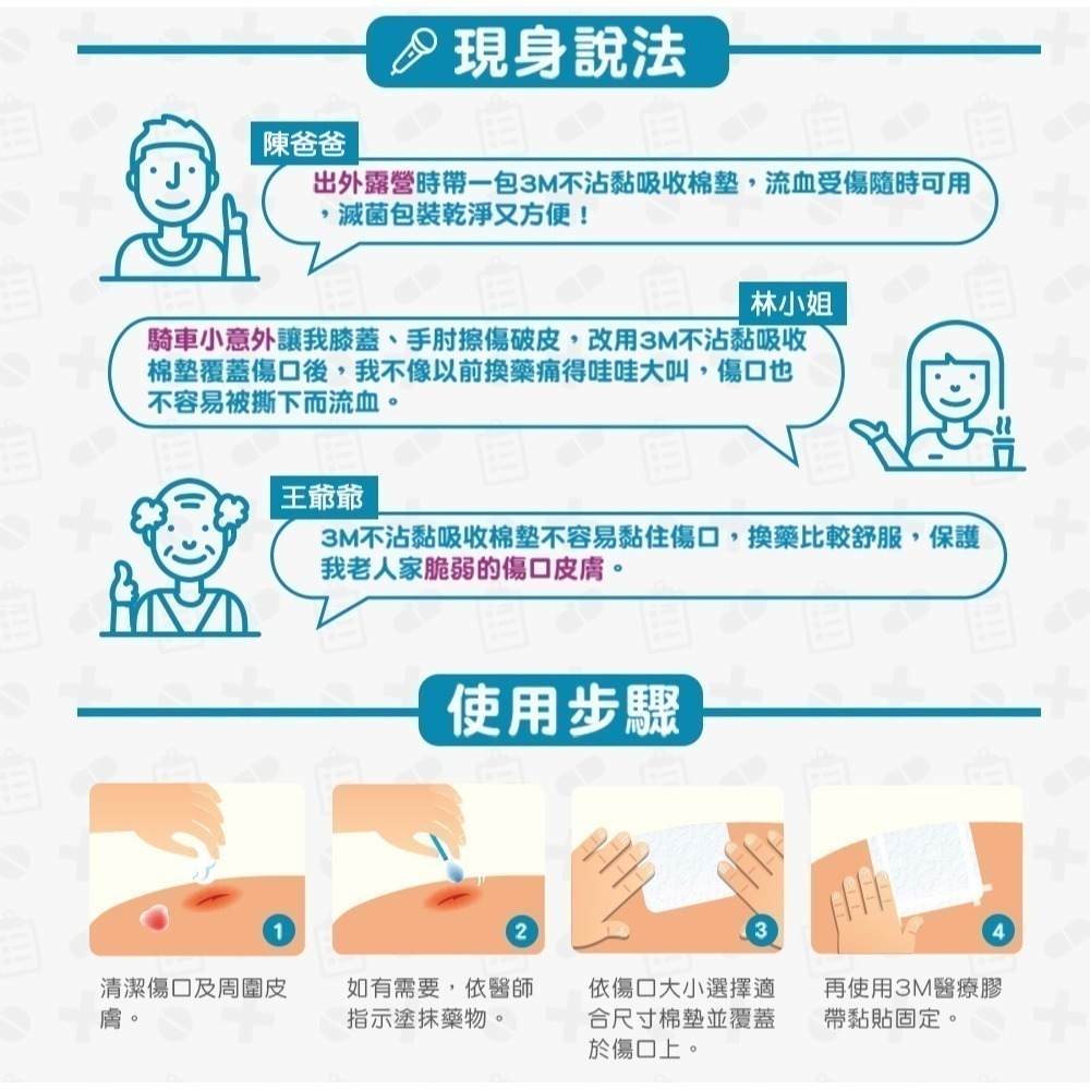 （買愈多愈便宜）3M 不沾黏吸收棉墊好康包（2＂*2＂/3＂*3＂/4＂*4＂）維康-細節圖9