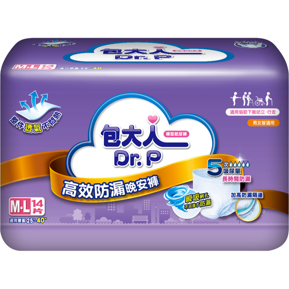 （加濕巾二包）包大人高效防漏晚安褲M-L號2箱（168片/12包） 維康-細節圖2