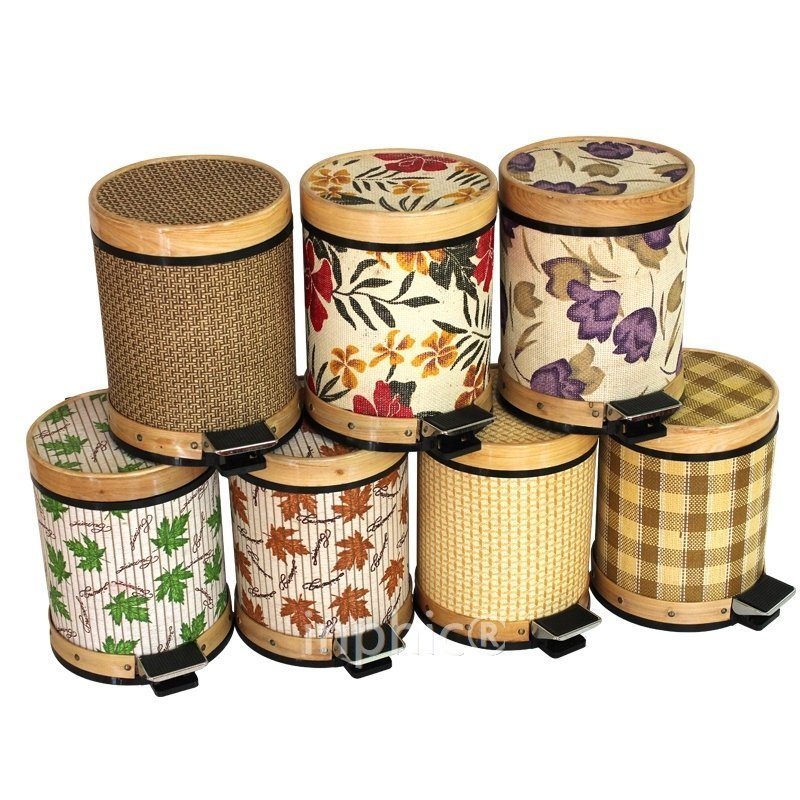 INPHIC -時尚創意木藝腳踏垃圾桶家用可愛碎花卡通廚房美式垃圾筒小款紙簍