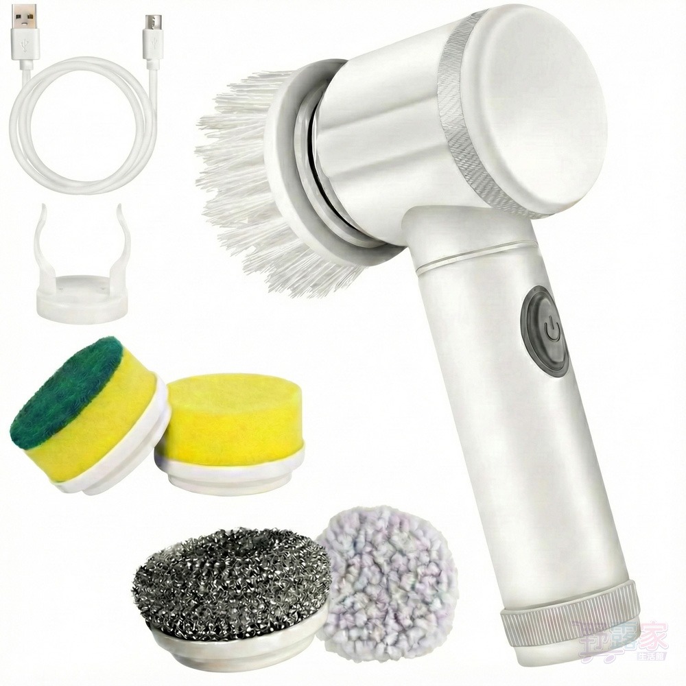 【懶人清潔神器】多功能電動清潔刷 5合1刷頭組 廚房/浴室/磁磚/去油污/洗碗 附收納掛鉤 手持清洗機-細節圖2