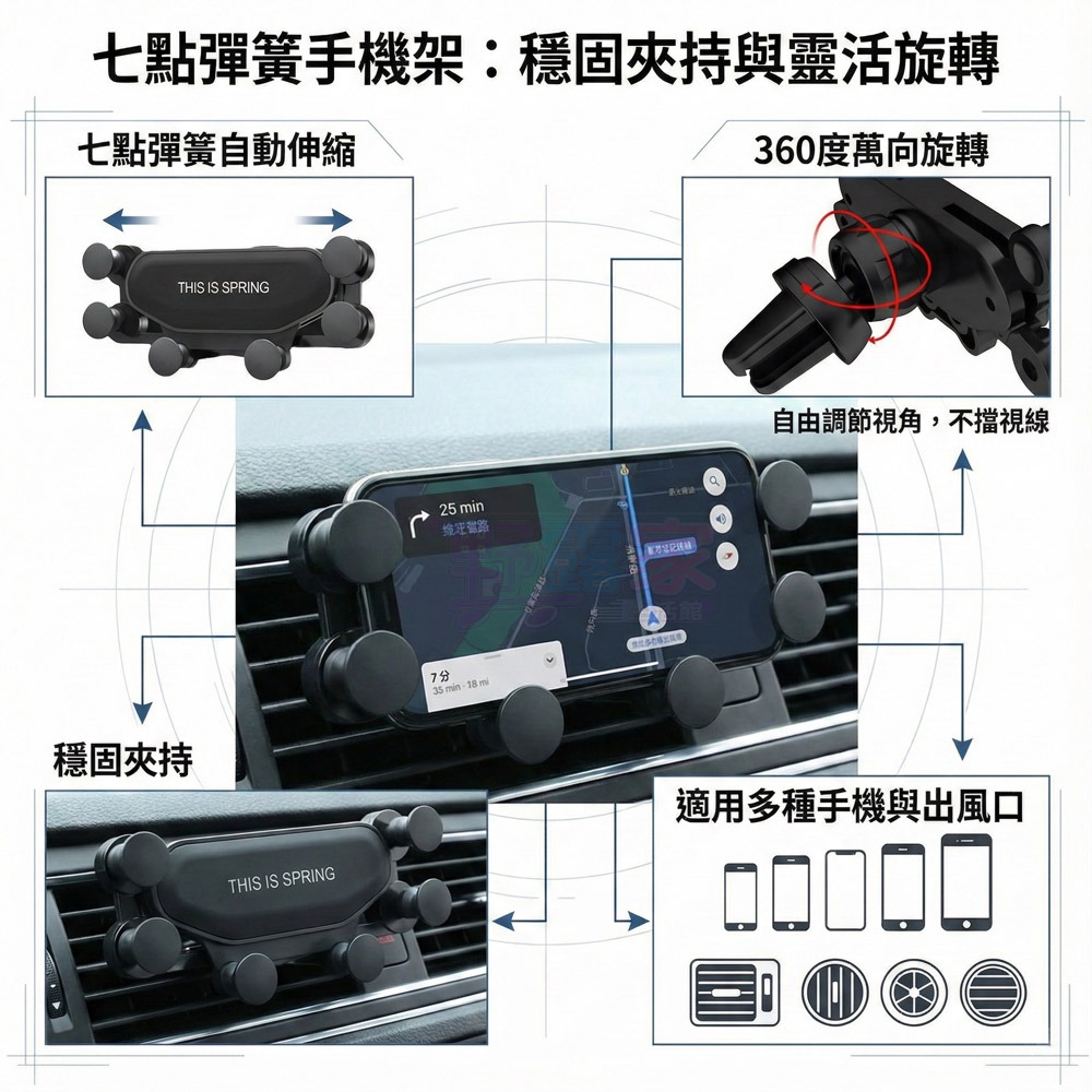 七點重力感應手機支架 - 穩固如山，隱形隨行 告別傳統笨重支架！全新升級「七點承托」，給您的愛機最溫柔強悍的擁抱。-細節圖5