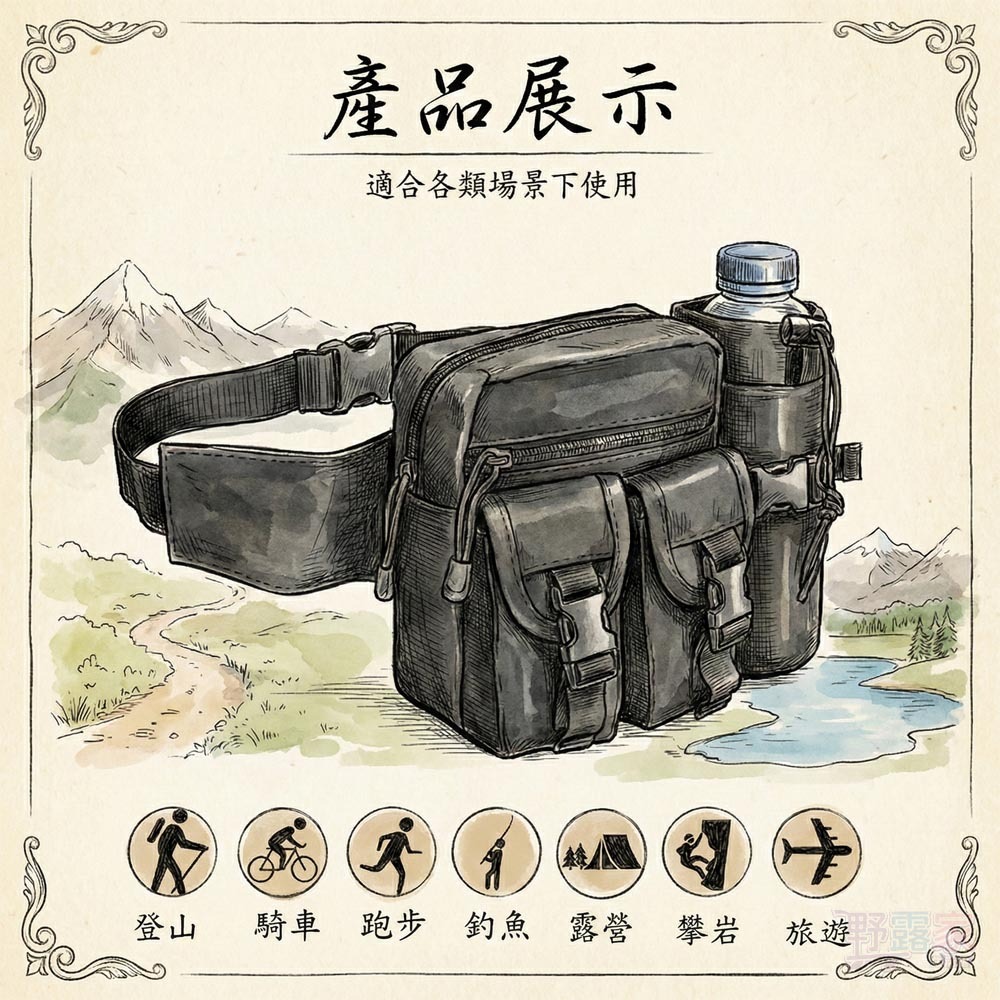 【狙擊者戰術腰包】多功能戶外便攜水壺包  運動爬山旅遊的好幫手  多功能戰術腰包  狙擊者戰術腰包  旅遊腰包-細節圖3