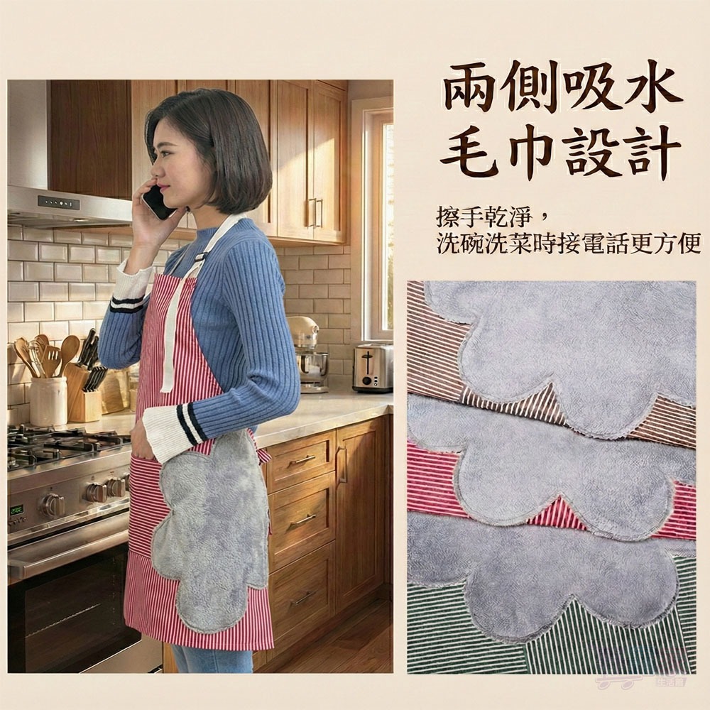下廚不再手忙腳亂！【升級版】加厚防水防油＋側邊擦手圍裙，一件    搞定所有廚房難題！-細節圖6
