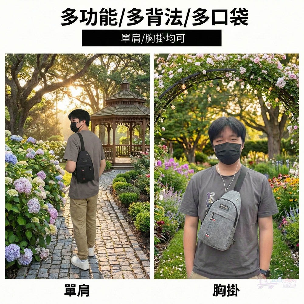 【輕盈出行首選】休閒韓版跨胸包 極致輕量 斜肩包 誇胸包！ (防潑水/耳機孔/多隔層)-細節圖6