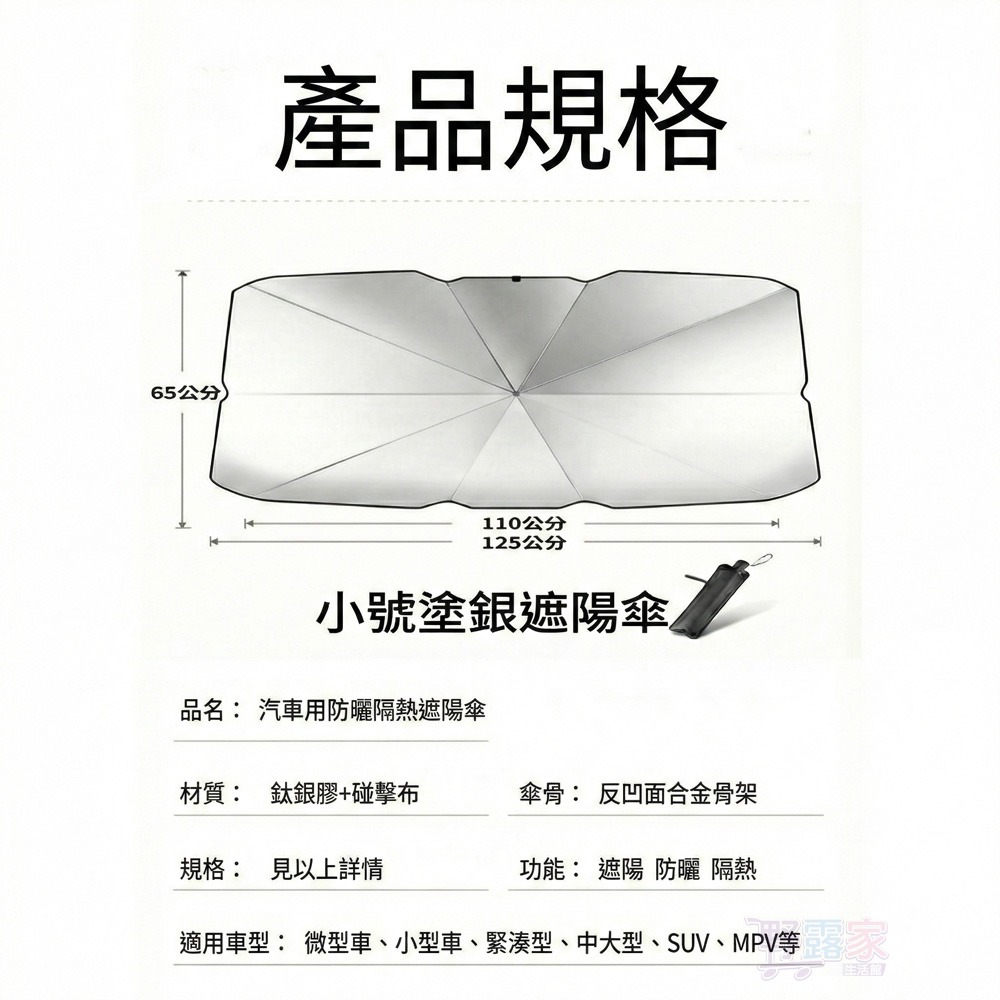 【夏日降溫神器】一秒開收！(小款)汽車防曬隔熱遮陽傘｜抗UV鈦銀膠塗層 保護內裝 (全車系適用)-細節圖8