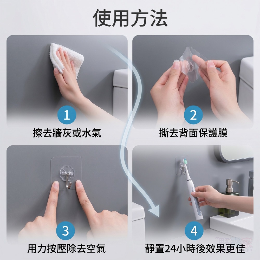 【居家收納必備】強力承重無痕掛勾(1包10入裝) 免釘免鑽/透明防水/牆面不留殘膠 透明單鉤-細節圖3