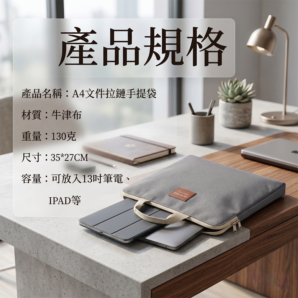 【極簡質感】輕量牛津布 A4 拉鏈手提袋｜13吋筆電包 / 平板文件收納袋 / 辦公上課必備-細節圖8