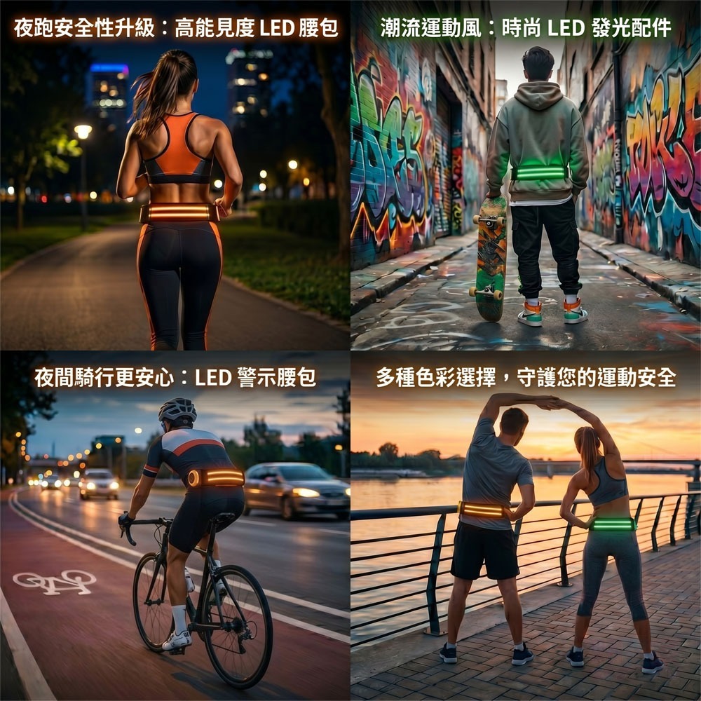 (福利品/燈光微亮)LED光纖導光隱形腰帶 發光運動腰包  輕量 夜跑/騎車/登山/露營必備/守護你的夜間運動安全-細節圖4