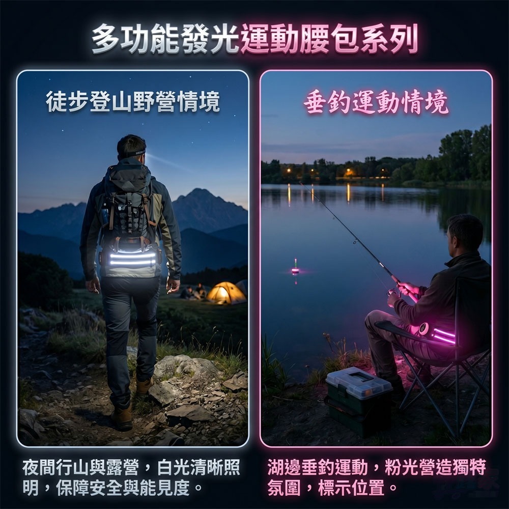(福利品/燈光微亮)LED光纖導光隱形腰帶 發光運動腰包  輕量 夜跑/騎車/登山/露營必備/守護你的夜間運動安全-細節圖5