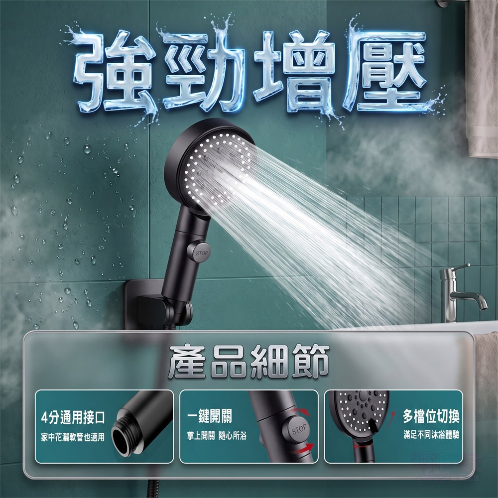 【極致SPA享受】6檔增壓淨水蓮蓬頭(內附濾心+超值贈送5支濾心)！一鍵止水/通用接口/輕量防摔 呵護全家肌膚-細節圖3