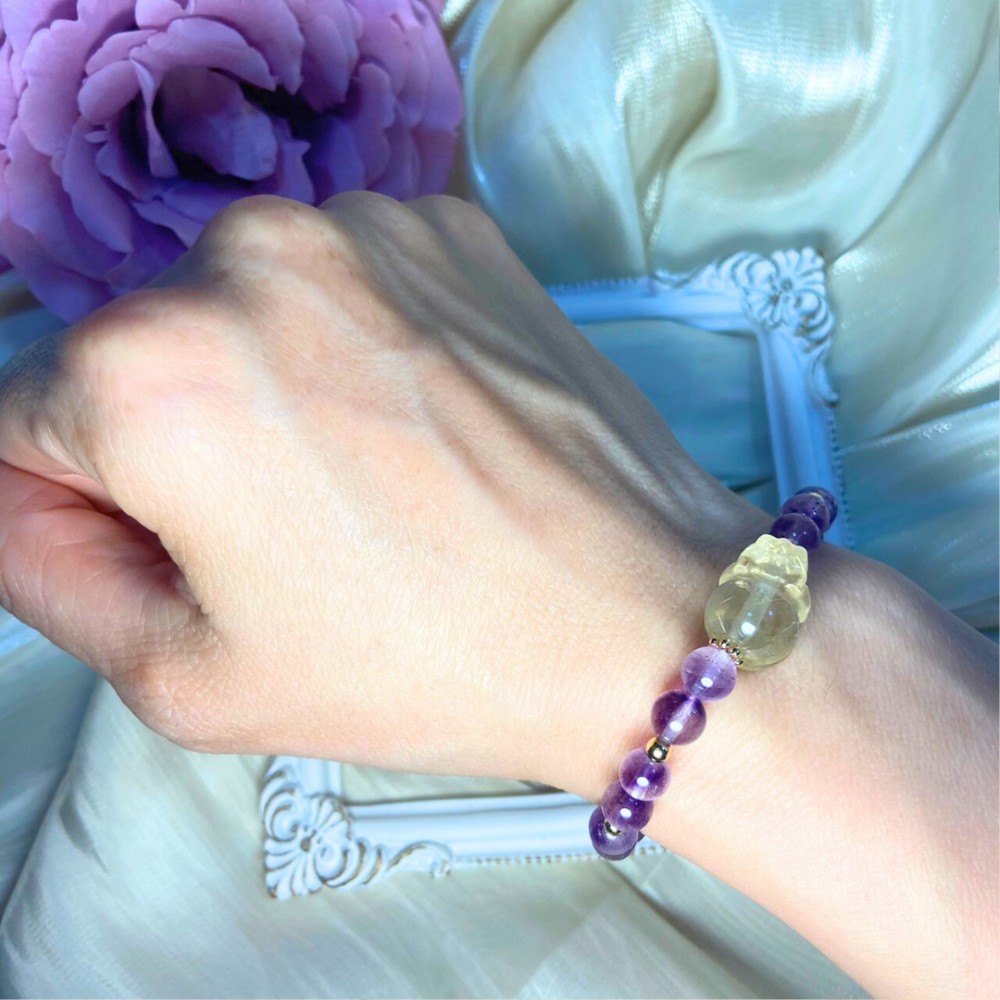 ﾟ･*:.｡.癒見.｡.:*･゜《貔貅系列》┃鈦晶┃紫水晶┃偏財┃旺事業┃助思考┃設計款水晶手鍊-細節圖5