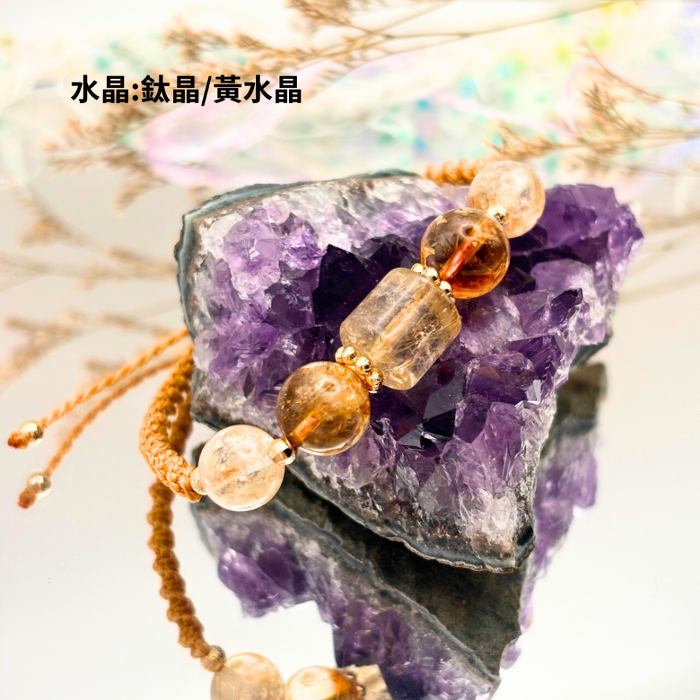 ﾟ･*:.｡.癒見.｡.:*･゜《蠟線系列》鈦晶┃黃水晶┃紫水晶┃綠幽靈┃草莓晶┃旺事業┃助思考┃設計款水晶手鍊-細節圖3