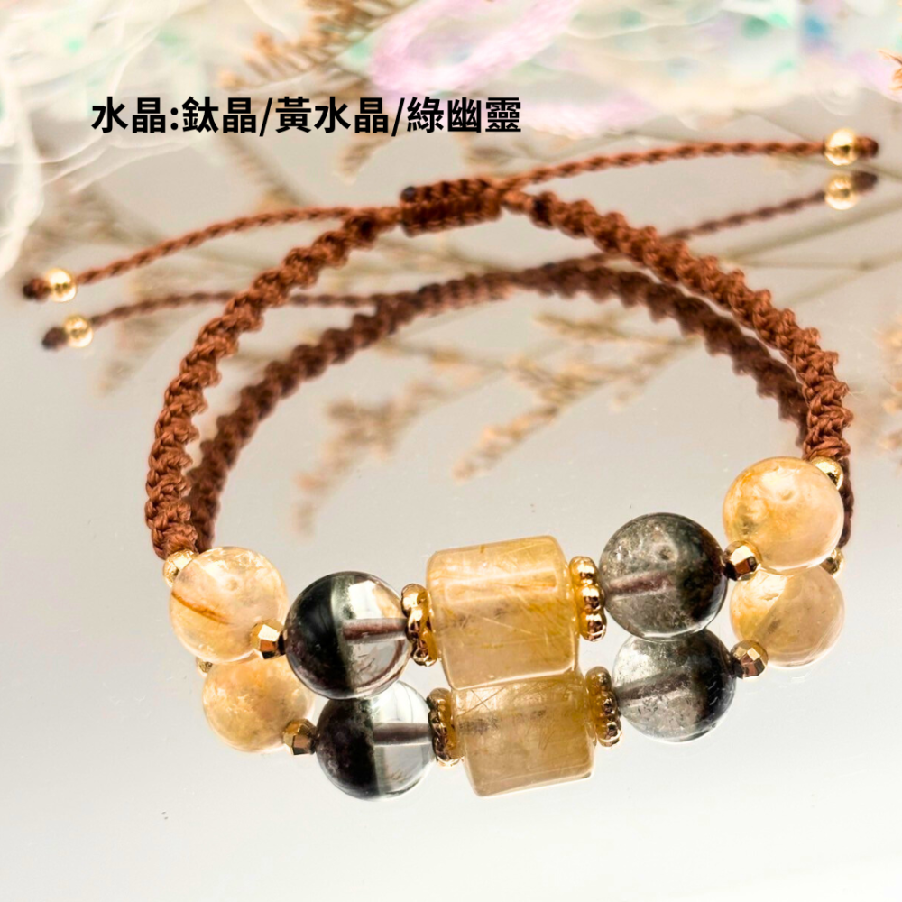 ﾟ･*:.｡.癒見.｡.:*･゜《蠟線系列》鈦晶┃黃水晶┃紫水晶┃綠幽靈┃草莓晶┃旺事業┃助思考┃設計款水晶手鍊-細節圖6