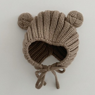 ✄ 現貨 ʙʀᴏᴡɴ •͈ᴗ•͈ 預購正韓🇰🇷 Oott Bebe- 坑條熊熊綁帶帽-細節圖2