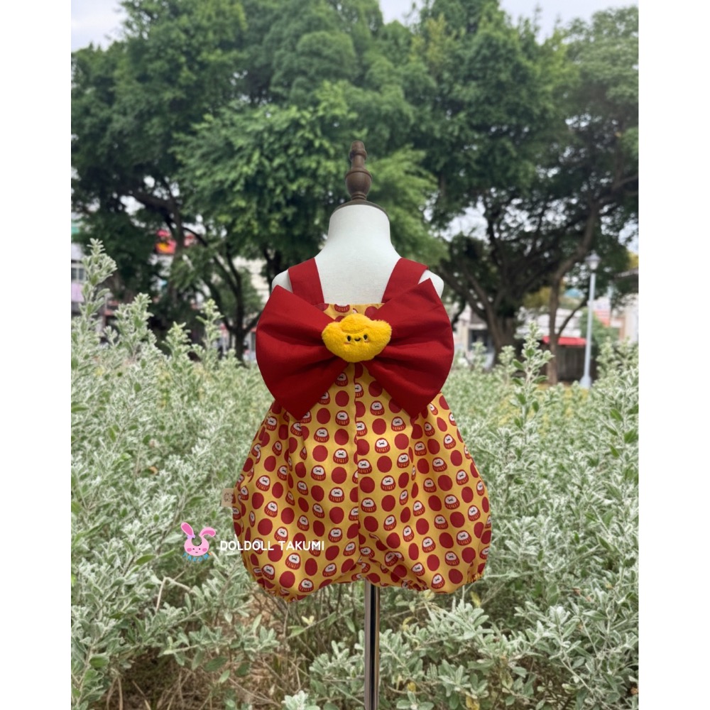 黃底紅福神 吊帶短褲-細節圖2