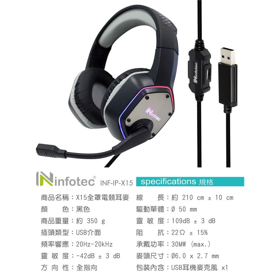 ☆YoYo 3C☆infotec X15 全罩式專業電競 USB耳機麥克風 【INF-IP-X15】-細節圖2