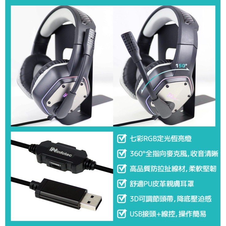 ☆YoYo 3C☆infotec X15 全罩式專業電競 USB耳機麥克風 【INF-IP-X15】-細節圖3