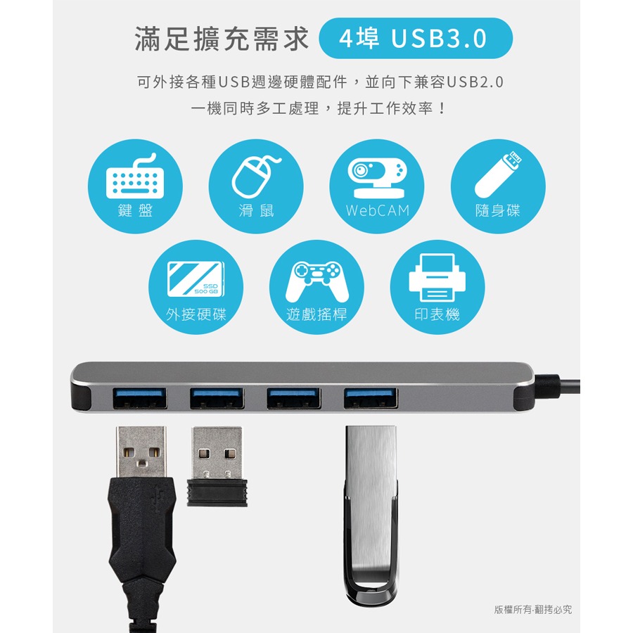 ☆YoYo 3C☆T6X Type-C 鋁合金 4埠USB3.0 HUB集線器-細節圖4