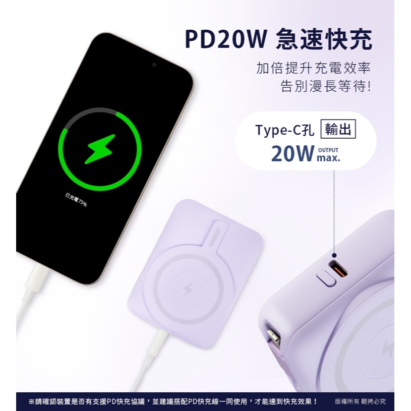 ☆YoYo 3C☆AW100 無線磁吸+PD+自帶雙線 數顯行動電源 充電寶-細節圖6