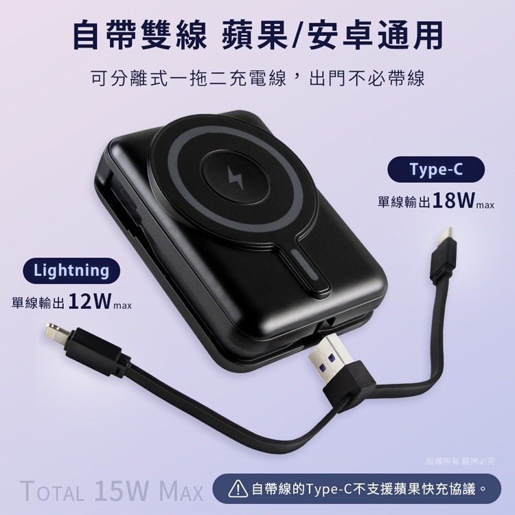 ☆YoYo 3C☆AW100 無線磁吸+PD+自帶雙線 數顯行動電源 充電寶-細節圖8