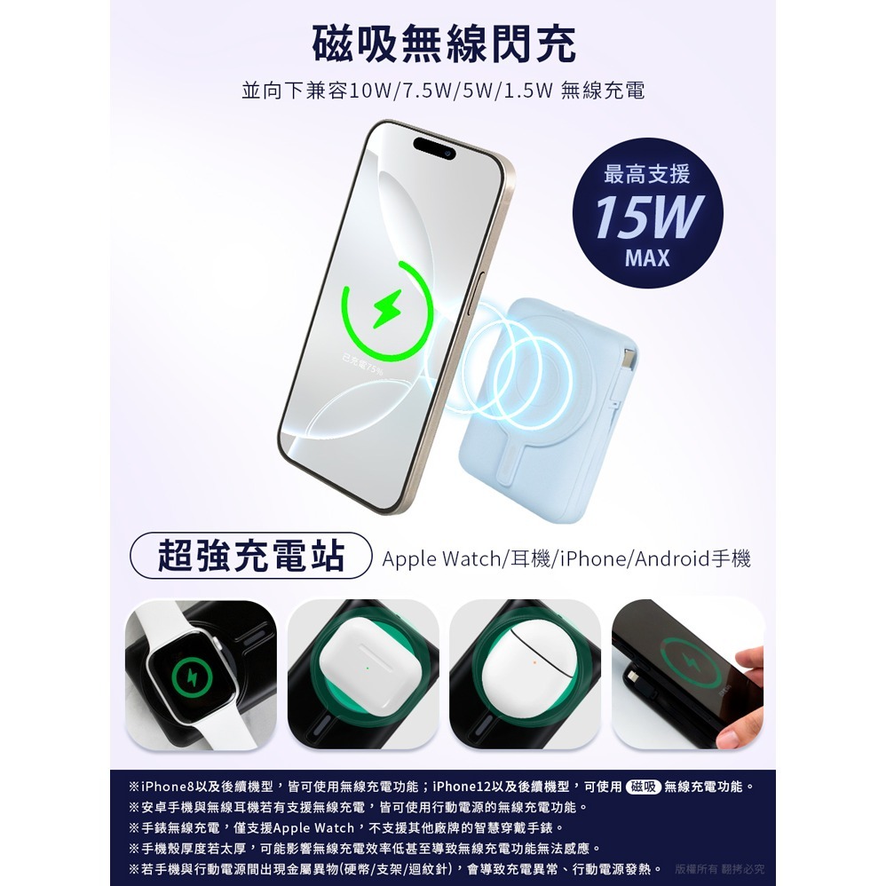 ☆YoYo 3C☆AW100 無線磁吸+PD+自帶雙線 數顯行動電源 充電寶-細節圖9