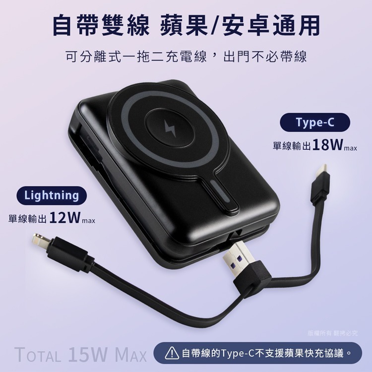 ☆YoYo 3C☆AW100 無線磁吸+PD+自帶雙線 數顯行動電源 充電寶-細節圖8