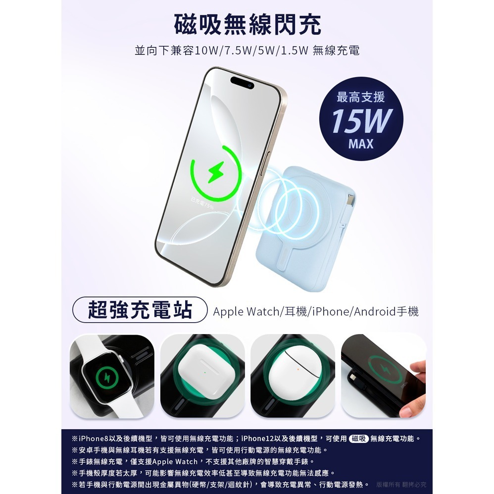 ☆YoYo 3C☆AW100 無線磁吸+PD+自帶雙線 數顯行動電源 充電寶-細節圖9