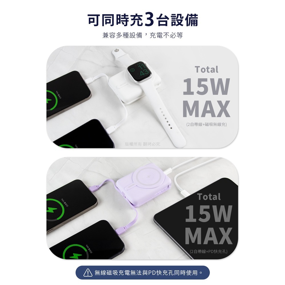 ☆YoYo 3C☆AW100 無線磁吸+PD+自帶雙線 數顯行動電源 充電寶-細節圖10