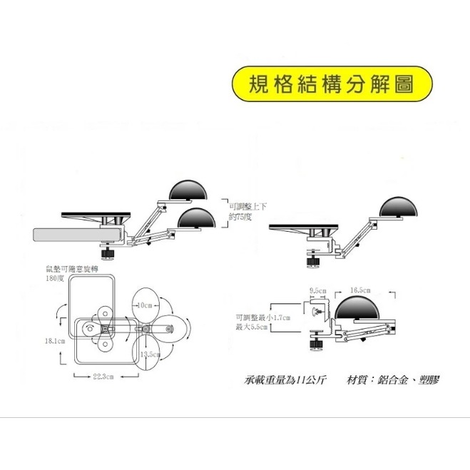 ☆YoYo 3C☆新一代鋁合金人體工學 手臂支撐架含鼠墊 台灣製造 品質保證 護腕支架-細節圖3