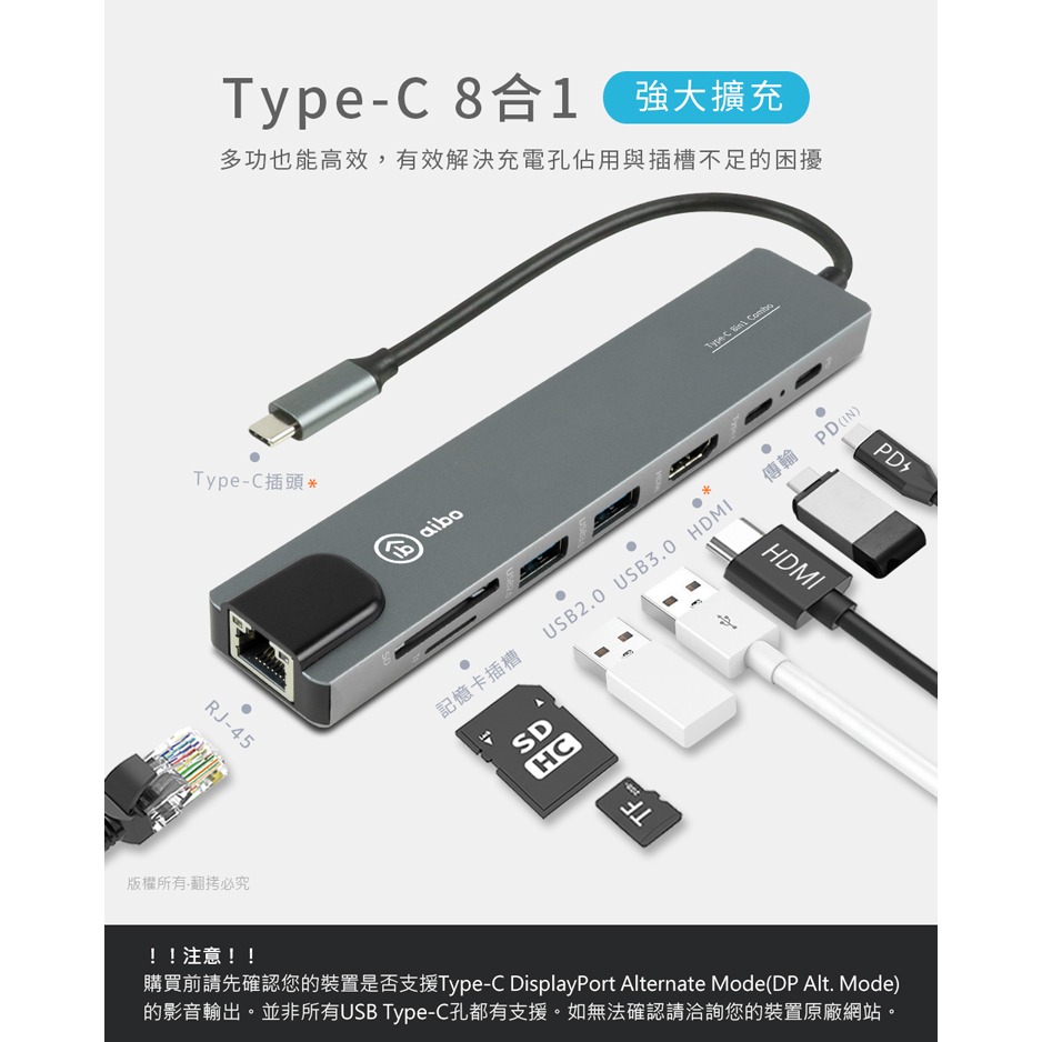 ☆YoYo 3C☆TX8 Type-C 鋁合金八合一多功能影音 智能擴充器(兼容SWITCH影音)-細節圖8