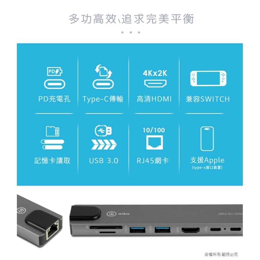 ☆YoYo 3C☆TX8 Type-C 鋁合金八合一多功能影音 智能擴充器(兼容SWITCH影音)-細節圖9