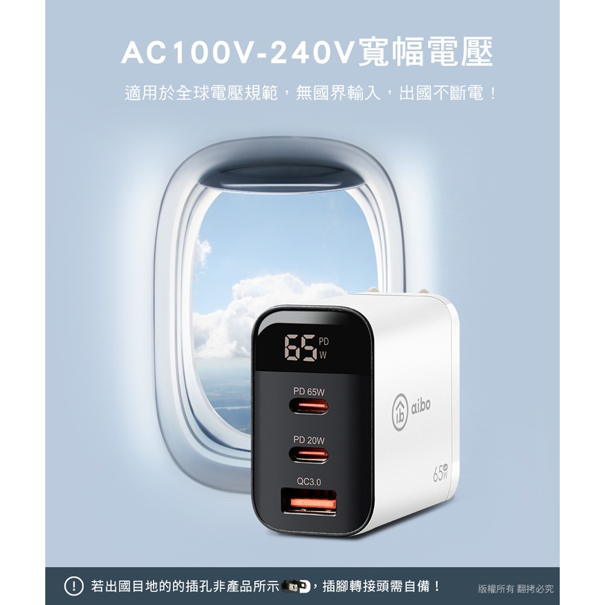 ☆YoYo 3C☆ 65W氮化鎵GaN智能數位顯示三孔超閃充電器 旅充 充電器-細節圖3