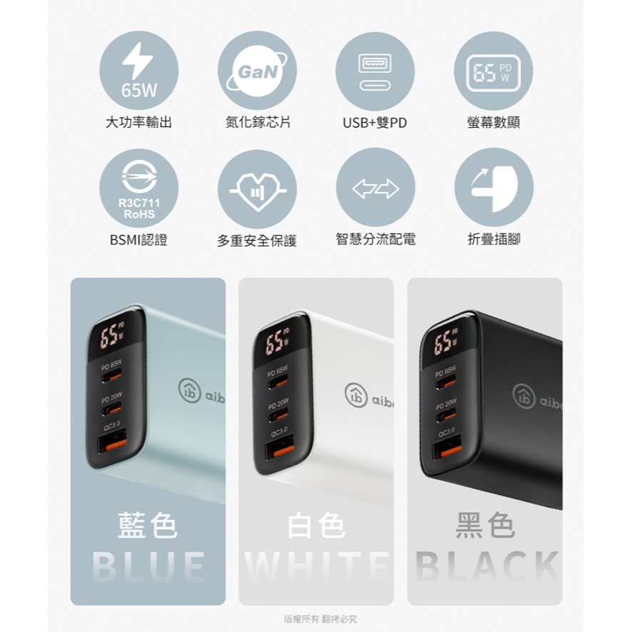 ☆YoYo 3C☆ 65W氮化鎵GaN智能數位顯示三孔超閃充電器 旅充 充電器-細節圖9