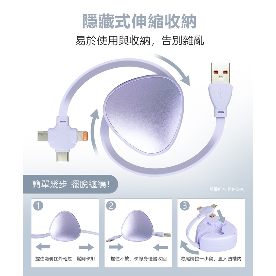 ☆YoYo 3C☆三角伸縮隱藏 三合一快充線(1.1M) 快充線 充電線 傳輸線 隨機出貨-細節圖4