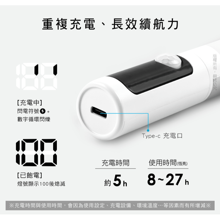 ☆YoYo 3C ☆長效續航 數顯磁吸充電 可旋轉LED感應燈 3種感應模式 三色光 閱讀燈 照明燈 LED燈 手電筒-細節圖2