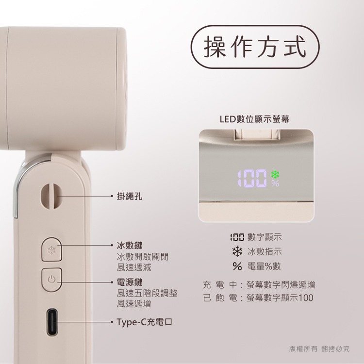 ☆YoYo 3C☆黑科技 mini 冰敷/折疊/頸掛 100檔數顯高速手持風扇 冰敷 製冷手持風扇-細節圖2