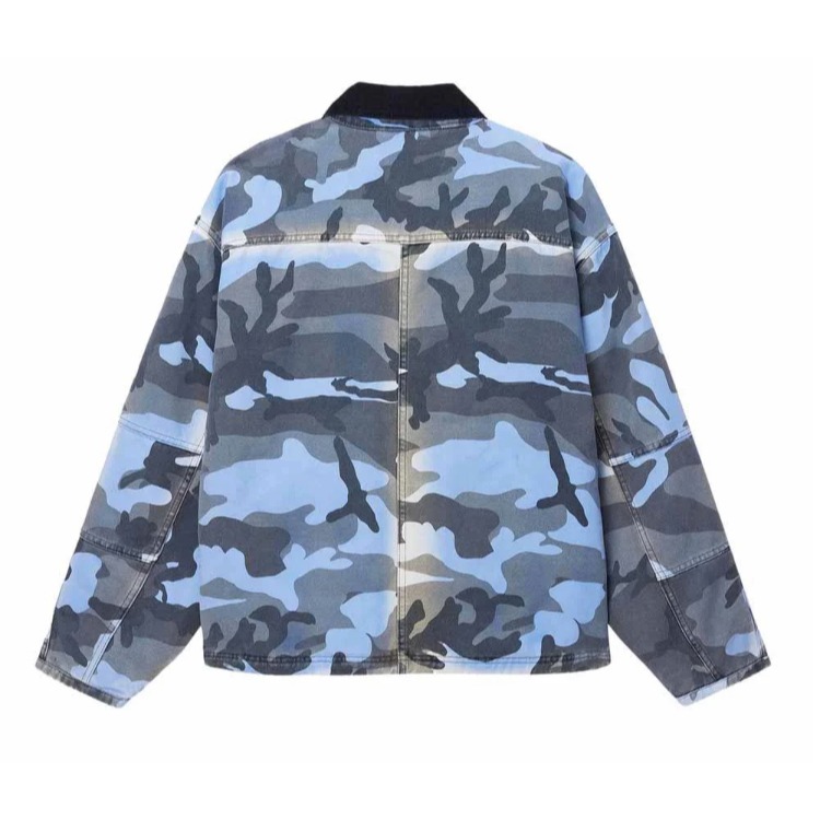 《 現貨 》 全新正品 ＇23 Stüssy Spray Dye Canvas Shop Jacket 外套 迷彩 藍色-細節圖2