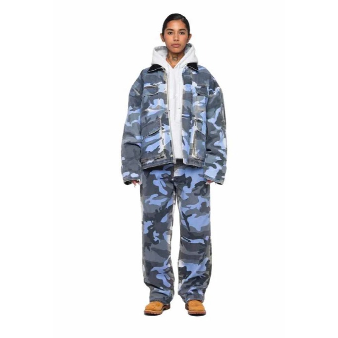 《 現貨 》 全新正品 ＇23 Stüssy Spray Dye Canvas Shop Jacket 外套 迷彩 藍色-細節圖3