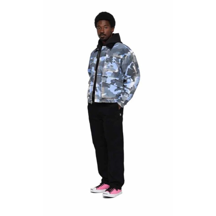 《 現貨 》 全新正品 ＇23 Stüssy Spray Dye Canvas Shop Jacket 外套 迷彩 藍色-細節圖4