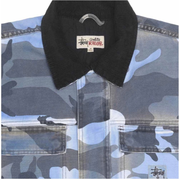 《 現貨 》 全新正品 ＇23 Stüssy Spray Dye Canvas Shop Jacket 外套 迷彩 藍色-細節圖7