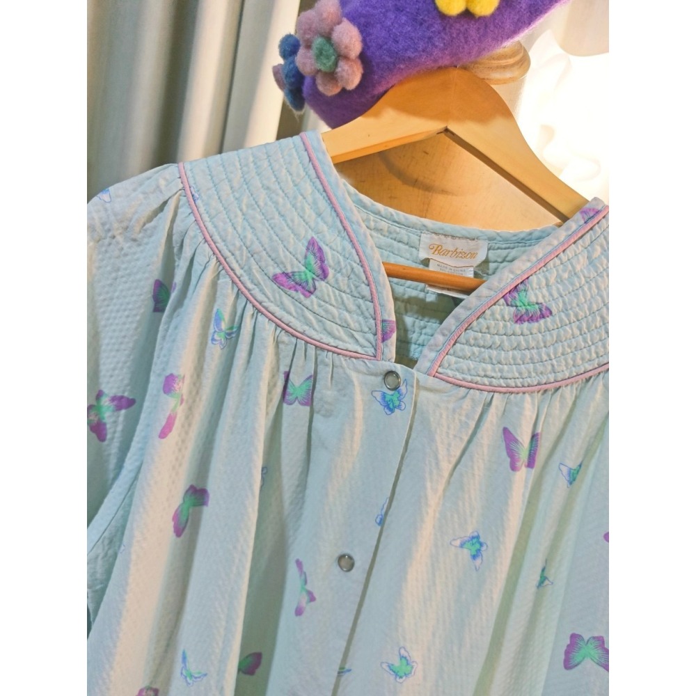 蝴蝶淺藍古著睡裙-細節圖2