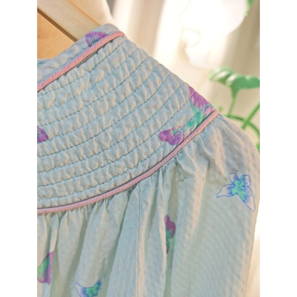 蝴蝶淺藍古著睡裙-細節圖3