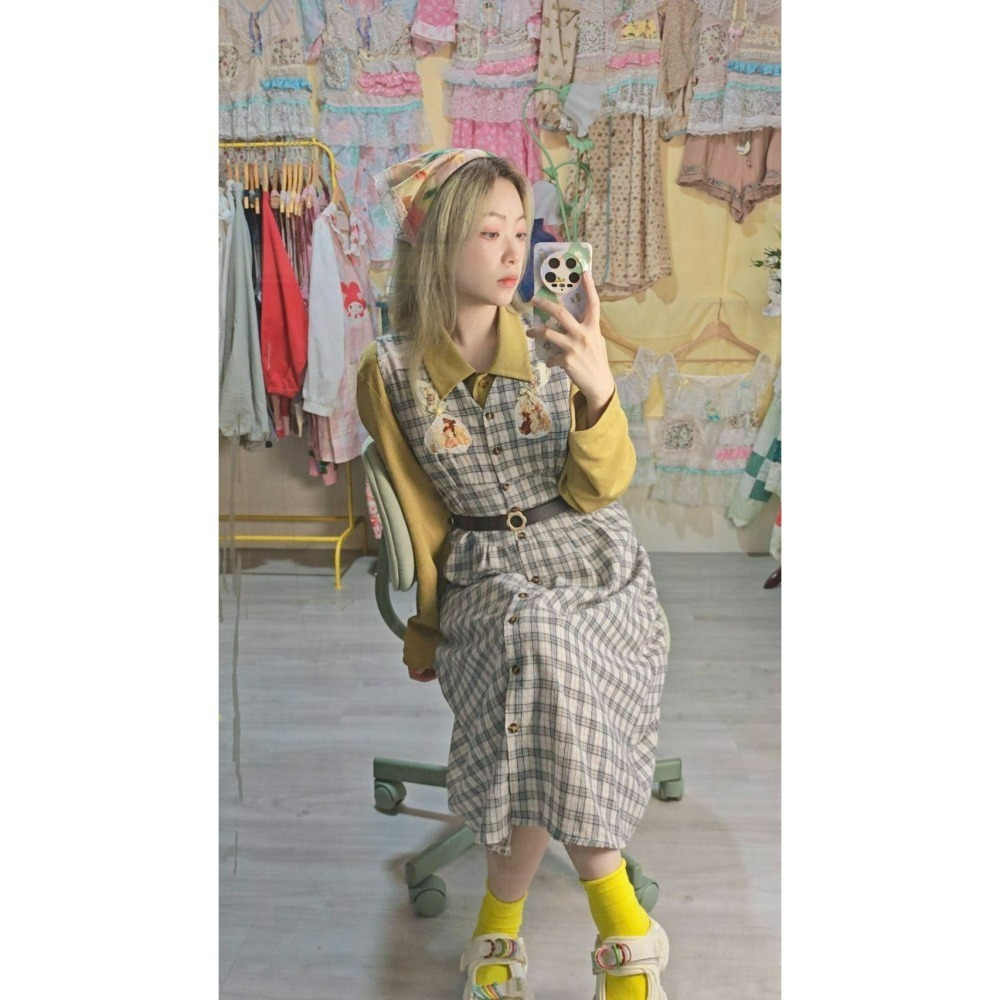 拉拉熊深藍格子背心裙-細節圖3